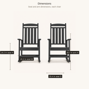 Seat dimensions | Two black rocking chairs with seat and arm height callouts