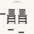 Dimensions | Two black rocking chairs with overall width, depth, and height callouts