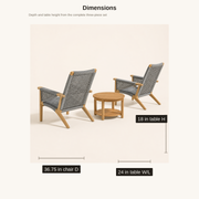 Dimensions | chair depth 36.75 inches; round table 24 inches wide and 18 inches high