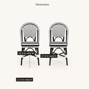 Dimensions | dimension diagram for each chair seat: 16.9 in wide, 17.3 in deep, 17.3 in high