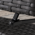 Hardware | close macro of the black metal reclining hinge beneath the dark woven rail