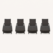 Front | front studio view of four dark brown woven folding chaise lounges