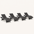 Studio | three-quarter studio view of four dark brown woven folding chaise lounges