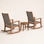 Side | right-side studio profile of the two chairs, their curved runners, and the separate round table