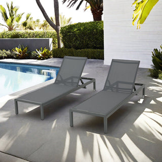 Chaise Lounge Set, Two Loungers, Gray Mesh Seat, Aluminum Frame