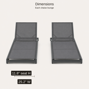 Dimensions | dimension diagram showing each chaise lounge at 25.2 inches wide and 11.8 inches seat height