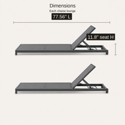 Dimensions | dimension diagram showing each chaise lounge at 77.56 inches long and 11.8 inches seat height