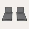 Front | front studio view of two gray mesh reclining chaise lounges with dark charcoal frames