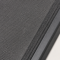 Texture | close view of gray outdoor mesh sling weave and dark charcoal frame rail