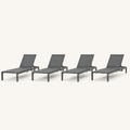 Front | four matching dark charcoal chaise lounges on a clean studio ground, with grey mesh sling seats and raised backs