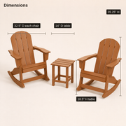 Dimensions | the complete three-piece set with chair depth and height plus side-table depth and height callouts