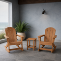 Room | the full three-piece Teak-tone set on a cool blue-gray coastal porch beside a window