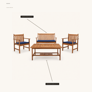 Dimensions | dimensions for the loveseat and coffee table in the natural acacia conversation set