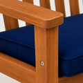Hardware | natural acacia arm joint with navy cushion edge and recessed silver fastener