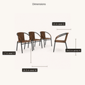 Dimensions detail | four Medium Brown woven-rattan armchairs with seat width, seat depth, seat height, and arm height callouts