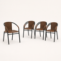 Studio three-quarter | four Medium Brown woven-rattan armchairs from a forward three-quarter angle, black frames and brown wraps visible