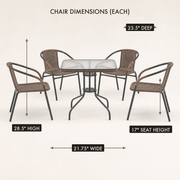 Dimensions | chair dimensions diagram showing width, depth, height, and seat height for each chair