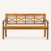 Front studio | natural acacia garden bench shown straight on against a warm white backdrop