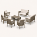 Side studio | rear and side view of the complete gray-washed acacia conversation set