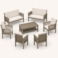 Three-quarter studio | complete set with the slat-top coffee table and chair depth visible