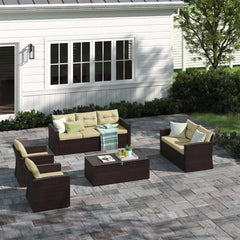 Room | The Wulfern Tragonisi 5-Piece Wicker Conversation Set in a styled room