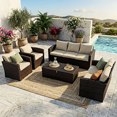 Room | The Wulfern Tragonisi 5-Piece Wicker Conversation Set in a styled room