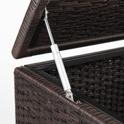 Storage hardware | close view of the lift-top table gas strut and woven frame