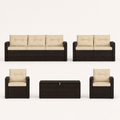 Studio front | all five dark brown wicker pieces arranged separately on a warm paper background