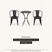 Dimensions | chair dimensions and 18-inch seat height for black iron bistro set