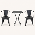 Front | front studio view of black iron bistro table with two matching armchairs