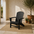 Courtyard angle | black Adirondack chair from a higher three-quarter view