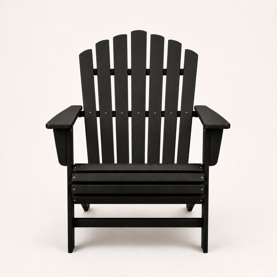 Studio front | black Adirondack chair with a seven-slat fan back and wide arms
