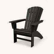 Studio angle | black Adirondack chair from a front-right three-quarter view