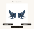 Key measurements | two navy blue rocking Adirondack chairs with seat height, seat depth and armrest measurements