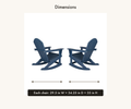 Dimensions | two navy blue rocking Adirondack chairs with each-chair width, depth and height card