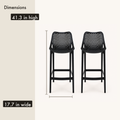 Dimensions | two black lattice bar stools with overall height and width callouts