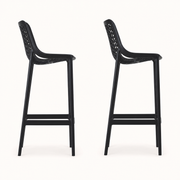 Side | two black lattice bar stools in side elevation on a light studio backdrop