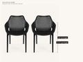 Seat and arm dimensions | pair of open-mesh armchairs with 17.5-inch seat height and 26-inch arm height shown per chair