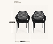 Dimensions | pair of open-mesh armchairs with 32.3-inch height, 22.4-inch width, and 23.6-inch depth shown per chair