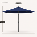 Dimensions | dimension diagram of navy market umbrella showing 86.3 in wide and 94 in high
