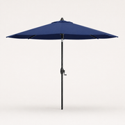Side | side studio view of navy octagonal umbrella showing canopy profile and black pole
