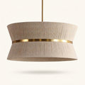 Front | studio front of the beige rope-wrapped shade and brass band
