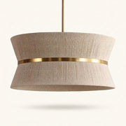 Front | studio front of the beige rope-wrapped shade and brass band
