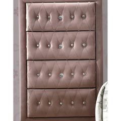 Youth Chest, 4 Drawers, Pink Upholstered Fabric, White Bun Legs