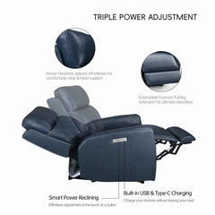Zero Gravity Power Recliner, Dark Blue Genuine Leather, Black Legs
