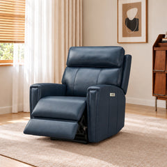 Zero Gravity Power Recliner, Dark Blue Genuine Leather, Black Legs