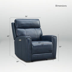 Zero Gravity Power Recliner, Dark Blue Genuine Leather, Black Legs