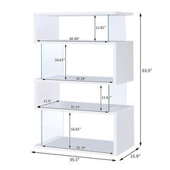 Zigzag Bookcase with 4 Shelves in White
