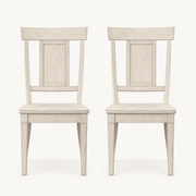 Front | both Antique White slat-back side chairs centered on paper, front elevation showing the slat back and natural wood grain finish