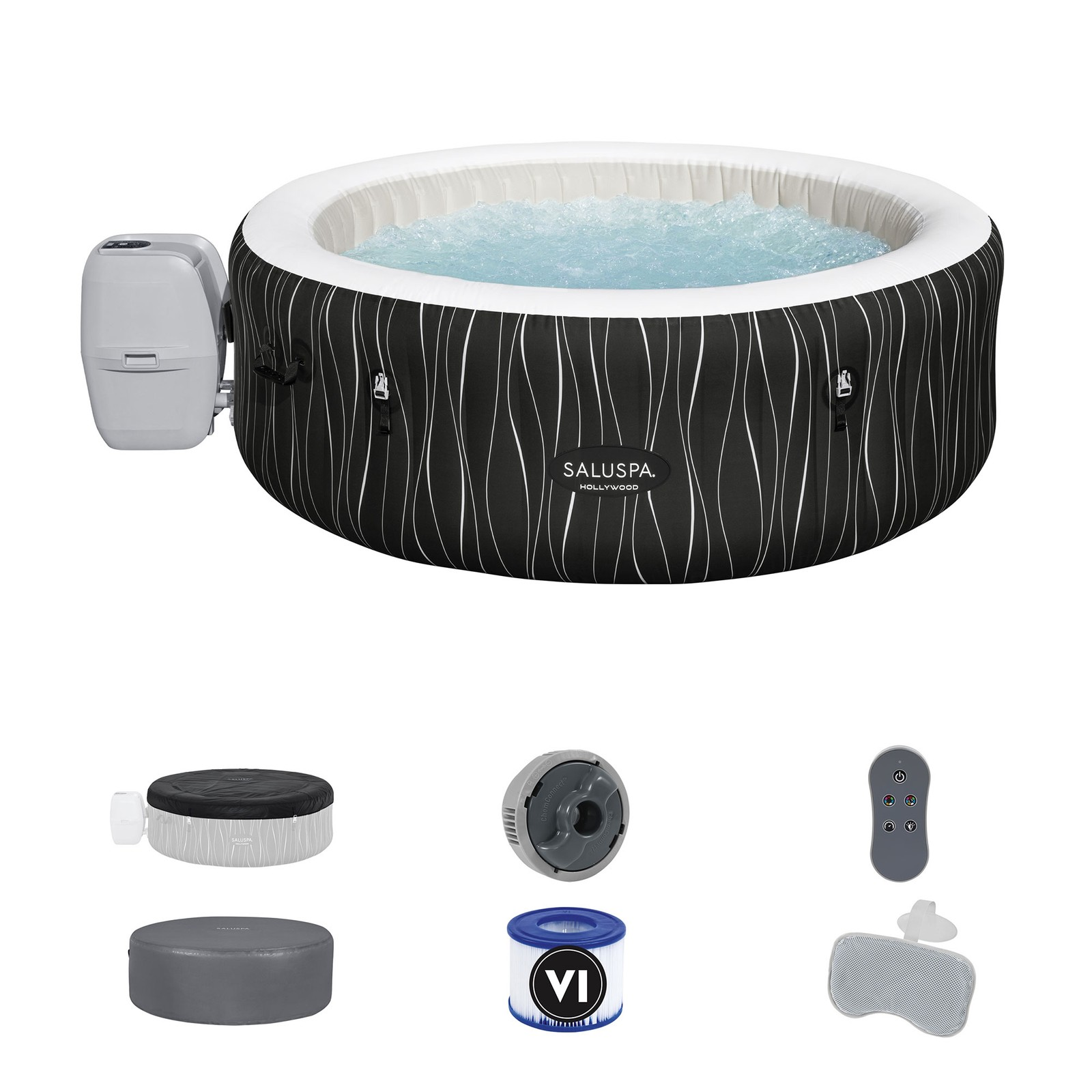 Bestway Saluspa Hollywood Energysense Luxe Airjet Inflatable Hot Tub, Black